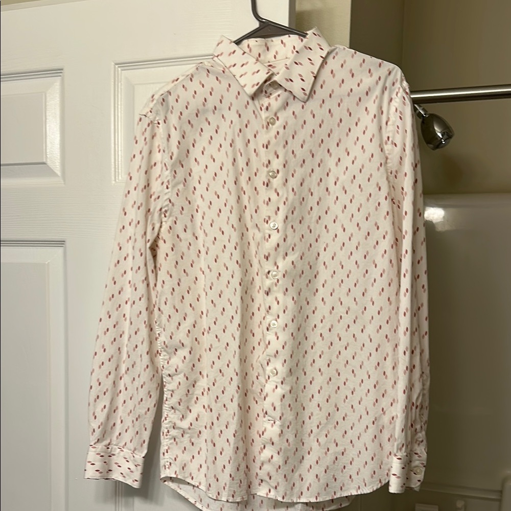 Express Extra Slim 1MX White and Red Button Down Shirt